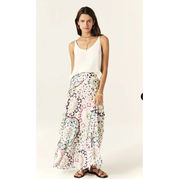 BA&SH Lukas Maxi Skirt White Floral And Geometric Print size EU 38 US M - Picture 1 of 12